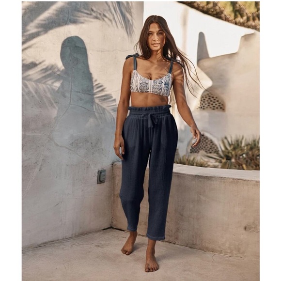 NEW SUMMERSALT The Going Places Gauze Drawstring Pant Midnight Navy Blue SZ SM - Picture 1 of 6